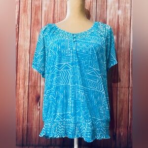 Women’s Large Petite Blouse Apt. 9 Blue White Short Sleeves Tank Liner Soft